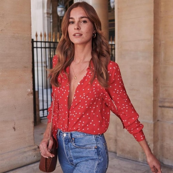 Sézane size 36/us 4 Red with flowers beautiful blouse - Picture 7 of 7